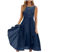 Summer Dresses for Women UK Clearance Plus Size Lace Chiffon Wedding Guest Dresses V Neck/Crewneck Formal Cocktail Party Midi Dress Casual Beach Boho Sundress Vacation Outfits