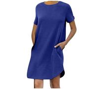 Summer Dresses for Women UK Clearance T Shirtt Dress with Pockets Short Sleeve Round Neck Midi Dress Mid Length Tunic Dress A-line Casual Loose Dress Elegant Party Dresses Solid Holiday Vacation