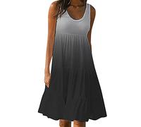 Summer Dresses for Women UK Clearance Tie-dye Gradient Print Sleeveless Beach Dress Casual Summer Tank Knee Length Sun Dresses Beachwear Ladies Trendy Tunic Dresses for Party Vacation Casual Daily