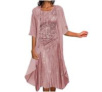 Summer Dresses for Women UK Clearance Womens Boho Floral Flowy Midi Dresses with Cardigan 2 Piece Set 3/4 Sleeve Summer Casual Formal Cocktail Wedding Guest Chiffon Dress