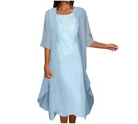 Summer Dresses for Women UK Clearance Womens Boho Floral Flowy Midi Dresses with Cardigan 2 Piece Set 3/4 Sleeve Summer Casual Formal Cocktail Wedding Guest Chiffon Dress