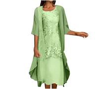 Summer Dresses for Women UK Clearance Womens Boho Floral Flowy Midi Dresses with Cardigan 2 Piece Set 3/4 Sleeve Summer Casual Formal Cocktail Wedding Guest Chiffon Dress