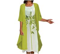 Summer Dresses for Women UK Clearance Womens Boho Floral Flowy Midi Dresses with Cardigan 2 Piece Set 3/4 Sleeve Summer Casual Formal Cocktail Wedding Guest Chiffon Dress