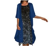 Summer Dresses for Women UK Clearance Womens Boho Floral Flowy Midi Dresses with Cardigan 2 Piece Set 3/4 Sleeve Summer Casual Formal Cocktail Wedding Guest Chiffon Dress