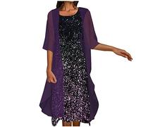 Summer Dresses for Women UK Clearance Womens Boho Floral Flowy Midi Dresses with Cardigan 2 Piece Set 3/4 Sleeve Summer Casual Formal Cocktail Wedding Guest Chiffon Dress