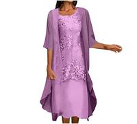 Summer Dresses for Women UK Clearance Womens Boho Floral Flowy Midi Dresses with Cardigan 2 Piece Set 3/4 Sleeve Summer Casual Formal Cocktail Wedding Guest Chiffon Dress