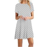 Summer Dresses for Women UK Clearance Women's Casual Loose T Shirt Dresses Mini Summer Tunic Dress for Women Crew Neck Short Sleeve Polka Dots Print Nightdress Large Size Loose Dress Size S-2XL