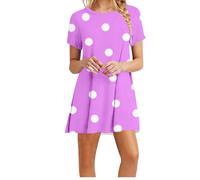 Summer Dresses for Women UK Clearance Women's Casual Loose T Shirt Dresses Mini Summer Tunic Dress for Women Crew Neck Short Sleeve Polka Dots Print Nightdress Large Size Loose Dress Size S-2XL