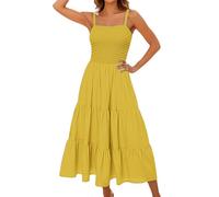 Summer Dresses for Women UK Clearance Women's Summer Boho Maxi Dress Beach Vacation Casual Smocked A Line Sundress Sleeveless Club Party Evening Gowns Elegant Long Dresses