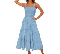 Summer Dresses for Women UK Clearance Women's Summer Boho Maxi Dress Beach Vacation Casual Smocked A Line Sundress Sleeveless Club Party Evening Gowns Elegant Long Dresses