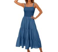 Summer Dresses for Women UK Clearance Women's Summer Boho Maxi Dress Beach Vacation Casual Smocked A Line Sundress Sleeveless Club Party Evening Gowns Elegant Long Dresses