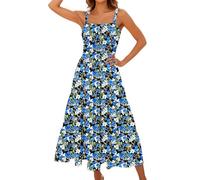 Summer Dresses for Women UK Clearance Women's Summer Boho Maxi Dress Beach Vacation Casual Smocked A Line Sundress Sleeveless Club Party Evening Gowns Elegant Long Dresses