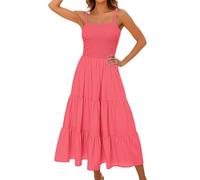 Summer Dresses for Women UK Clearance Women's Summer Boho Maxi Dress Beach Vacation Casual Smocked A Line Sundress Sleeveless Club Party Evening Gowns Elegant Long Dresses