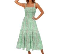Summer Dresses for Women UK Clearance Women's Summer Boho Maxi Dress Beach Vacation Casual Smocked A Line Sundress Sleeveless Club Party Evening Gowns Elegant Long Dresses