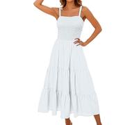 Summer Dresses for Women UK Clearance Women's Summer Boho Maxi Dress Beach Vacation Casual Smocked A Line Sundress Sleeveless Club Party Evening Gowns Elegant Long Dresses