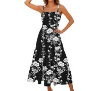 Summer Dresses for Women UK Clearance Women's Summer Boho Maxi Dress Beach Vacation Casual Smocked A Line Sundress Sleeveless Club Party Evening Gowns Elegant Long Dresses
