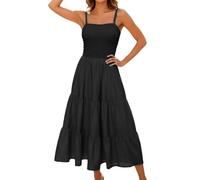 Summer Dresses for Women UK Clearance Women's Summer Boho Maxi Dress Beach Vacation Casual Smocked A Line Sundress Sleeveless Club Party Evening Gowns Elegant Long Dresses