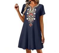 Summer Dresses for Women UK Cotton and Linen Embroidered Style Casual Short Sleeved Dress Maxi Plus Size Womens Ladies Holiday Clothes Beach Cover Ups Funeral Outfit Black Cocktail Pink Bodycon