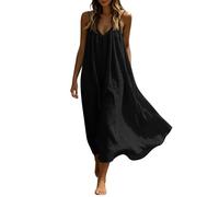 Summer Dresses for Women UK, Fashion Cotton Sleeveless Summer Dress Breathable Spaghetti Strap Beach Dresses Casual Elegant Plus Size Sundress Comfortable Solid A Line Swing Dress Holiday Loose Fit