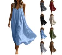 Summer Dresses for Women UK, Fashion Cotton Sleeveless Summer Dress Breathable Spaghetti Strap Beach Dresses Casual Elegant Plus Size Sundress Comfortable Solid A Line Swing Dress Holiday Loose Fit