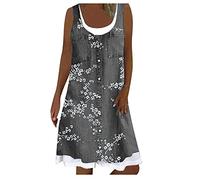 Summer Dresses for Women UK Floral Party Dresses Ladies Casual Floral Print Loose Fake Two-Piece Denim Dress Baggy Loose Midi Wedding Guest Summer Shift Dress