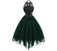 Summer Dresses for Women UK Ladies Gothic Sexy Banquet Festival Dress Lace Chiffon Dress Baggy Loose Midi Wedding Guest Dresses Summer Shift Gothic Clothes (Army Green, XXL)