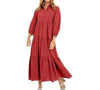 Summer Dresses for Women UK Maxi Long Sleeve Flowy Dress Casual Beach Ladies Womens White Linen Midi Dresses Maternity Size 18 for Women UK Plus Maxi Tropical Print Striped Vermilion,XXL