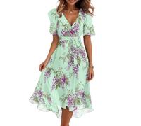 Summer Dresses for Women UK Maxi Short Sleeve Flowy Casual Beach Dress Occasion Black Shirred Elegant Sun Dresses Off The Shoulder Dress Handkerchief Hem White Skater 2-Fluorescent Green,M