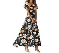 Summer Dresses for Women UK Maxi Short Sleeve Flowy Dress Casual Beach Pink Boho Sundresses Sexy Green School Long Sleeve Maxi Dress Short Dresses for Women UK V Neck Green Summer 1-Black,XXL