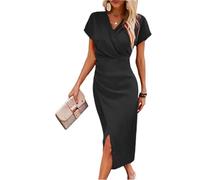 Summer Dresses for Women UK Maxi Short Sleeve Wrap Dress Wedding Guest Purple Women's Clubbing Outfits Suits Graduation Dresses for Women UK Funeral Outfit Teen Midi Shirt Dress Black,XL