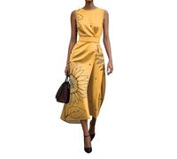 Summer Dresses for Women UK Maxi Sleeveless Flowy Dress Wedding Guest Sequin Black Funeral Plus Size Formal Lolita Women's Beach Dresses Yellow Dress Midi Cotton Mini Loose Fitting 3-Yellow,L