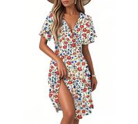 Summer Dresses for Women UK Midi Short Sleeve Flowy Casual Beach Dress Fancy Boho Maxi Elegant Red White and Blue Outfits Maxi Dresses for Women UK Plus Size Roman Summer Midi 2-Multicolor,M