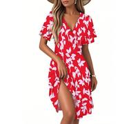 Summer Dresses for Women UK Midi Short Sleeve Flowy Casual Beach Dress Petite Maxi Boho Denim Shirred Rainbow Dress Womens Bohemian Dresses for Women UK White Flowy Party Hoodie 3-Red,XL