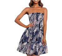 Summer Dresses for Women UK Mini Sleeveless Dress Sexy Strapless Dresses Elegant Boho Ladies Dress Slim Fit Elastic Waist Dress Flowy Beach Club Dresses