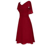 Summer Dresses for Women UK One Shoulder Dresses for Women UK Fashion Chiffon Maxi Dress Solid Color A-Line Party Dress Elegant Ruffle Sleeve Waist Going Out Dress Red