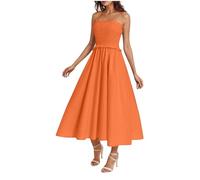 Summer Dresses for Women UK Plus Size Casual Cami Maxi Sleeveless Flowy Dress A-Line Elastic Waist Tiered Long Ladies Dresses Solid Color Bohemian Dress for Home Vacation Beach Wedding