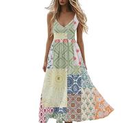 Summer Dresses for Women UK Plus Size Dress Wedding Guest Occasion 1940s Dress Midi Casual Sleeveless V Neck Swing Casual Bohemian Petite Dresses for Women UK Party Beach Vacation Clothes Khaki