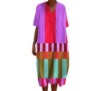 Summer Dresses for Women UK Plus Size Linen Italian Dress Boho Ethnic Print Long Short Sleeve V Neck Kaftan Cotton Casual Tunic Petite Italy Ladies Holiday Beach Clothes Sun Dress with Pockets