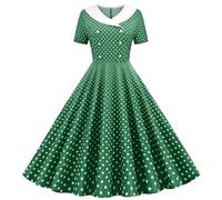 Summer Dresses for Women UK Polka Dot Dress Vintage Floral Swing Skater Party Evening Dress 1950s Audrey Hepburn Retro Dresses Going Out Wedding Guest Army Green