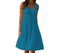 Summer Dresses for Women UK Round Neck Sleeveless Midi Dress Plain Casual Sundress Tiered Hem A Line Dresses Lightweight Breathable Comfy Ladies Daily Dress Beach Holiday Travel Outfits