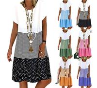 Summer Dresses for Women UK Sale Clearance Polka Dot Striped Dresses Patchwork Casual Dress Ladies Ruffles Short Sleeve Baggy Smock Dresses Clothes Holiday Beach Vacation Skirts Loose Fitting Dress