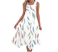 Summer Dresses for Women UK Sale Clearance Women Floral Print Irregular Tank Dress Casual Sleeveless Crew Neck Boho Vacation Dress Summer Flowy Party Dress Strap Tank Sun Dress Beach Dresses for Women