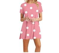 Summer Dresses for Women UK Sale Clearance Women's Casual Loose T Shirt Dresses Mini Summer Tunic Dress for Women Crew Neck Short Sleeve Polka Dots Print Nightdress Large Size Loose Dress Size S-2XL
