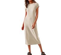 Summer Dresses for Women UK Short Sleeve Midi Dress Crew Neck Tank Dress Solid Color Plain Casual Dresses Plus Size Loose Comfy Ladies Sundress Loungewear UK Clearance