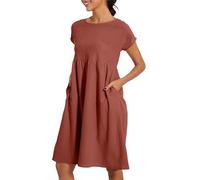 Summer Dresses for Women UK Short Sleeve Round Neck Cotton Dresses Elegant Lightweight Knee Length Dress Solid Color Casual Beach Dress Ladies Comfy Sundress Party Holiday Vacation Orange