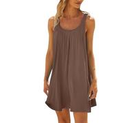 Summer Dresses for Women UK Sleeveless Short Dresses Beach Party Holiday Slip Dress Elegant Floaty Going Out Sundresses (Brown, M)