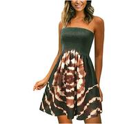 Summer Dresses for Women UK Strapless Boho Floral Print Sundress Tube Top Dress Beach Cover Ups Smocked Strapless Boob Tube Bandeau Casual Mini Dress A Line Flowy Sundresses