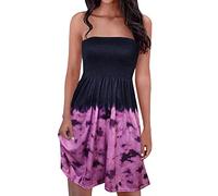 Summer Dresses for Women UK Strapless Boho Floral Print Sundress Tube Top Dress Beach Cover Ups Smocked Strapless Boob Tube Bandeau Casual Mini Dress A Line Flowy Sundresses