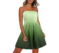 Summer Dresses for Women UK Strapless Dress Boobtube Tops Dress Beach Cover Ups Sexy Floral Sundress High Waist Sleeveless Shirring Bandeau Beach Dress Summer Casual Boho Swing Mini Dress