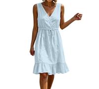 Summer Dresses for Women UK, V Neck Sleeveless Cotton Linen Dress Summer Casual Loose Fit Midi Dresses Ladies Comfy Lounge Swing Dress Beach Holiday Elegant Sundress Solid A Line for Work Vacation